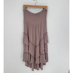 Blue Blossom Skirt Women L Crinkle Tiered Ruffle Maxi Boho  Peasant Fairy Whimsy